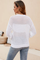Round Neck Openwork Dropped Shoulder Knit Top - Guy Christopher