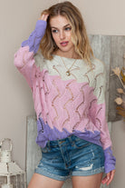 Round Neck Openwork Dropped Shoulder Sweater - Guy Christopher