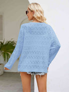 Round Neck Openwork Long Sleeve Knit Top - Guy Christopher