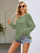 Round Neck Openwork Long Sleeve Knit Top - Guy Christopher