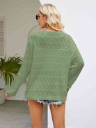 Round Neck Openwork Long Sleeve Knit Top - Guy Christopher