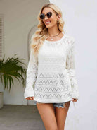 Round Neck Openwork Long Sleeve Knit Top - Guy Christopher