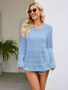 Round Neck Openwork Long Sleeve Knit Top - Guy Christopher