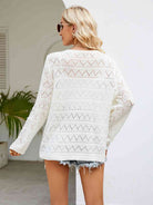 Round Neck Openwork Long Sleeve Knit Top - Guy Christopher