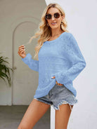 Round Neck Openwork Long Sleeve Knit Top - Guy Christopher