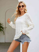 Round Neck Openwork Long Sleeve Knit Top - Guy Christopher