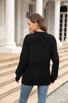 Round Neck Openwork Long Sleeve Pullover Sweater - Guy Christopher