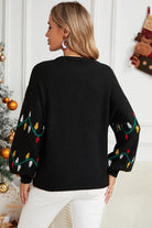 Round Neck Pattern Lantern Sleeve Sweater - Guy Christopher