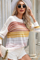 Round Neck Printed Dropped Shoulder Knit Top - Guy Christopher