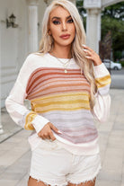 Round Neck Printed Dropped Shoulder Knit Top - Guy Christopher