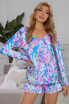 Round Neck Printed Top and Shorts Lounge Set - Guy Christopher