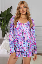 Round Neck Printed Top and Shorts Lounge Set - Guy Christopher