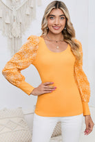 Round Neck Puff Floral Sleeve Blouse - Guy Christopher