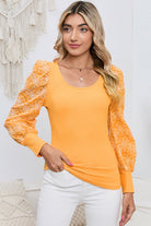 Round Neck Puff Floral Sleeve Blouse - Guy Christopher