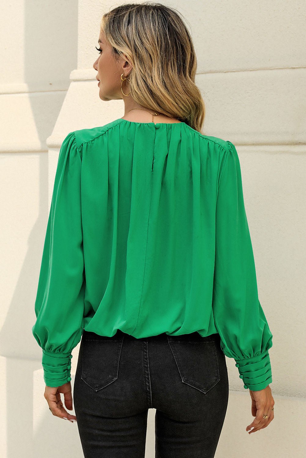 Round Neck Puff Sleeve Blouse - Guy Christopher