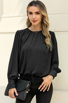 Round Neck Puff Sleeve Blouse - Guy Christopher