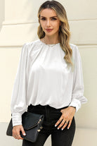 Round Neck Puff Sleeve Blouse - Guy Christopher