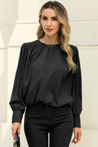 Round Neck Puff Sleeve Blouse - Guy Christopher