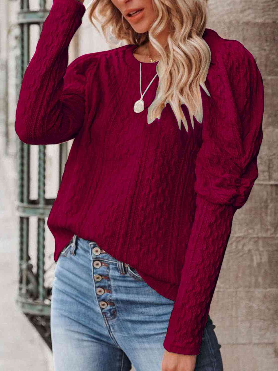 Round Neck Puff Sleeve Knit Top - Guy Christopher