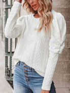 Round Neck Puff Sleeve Knit Top - Guy Christopher