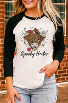 Round Neck Raglan Sleeve Halloween Theme T-Shirt - Guy Christopher