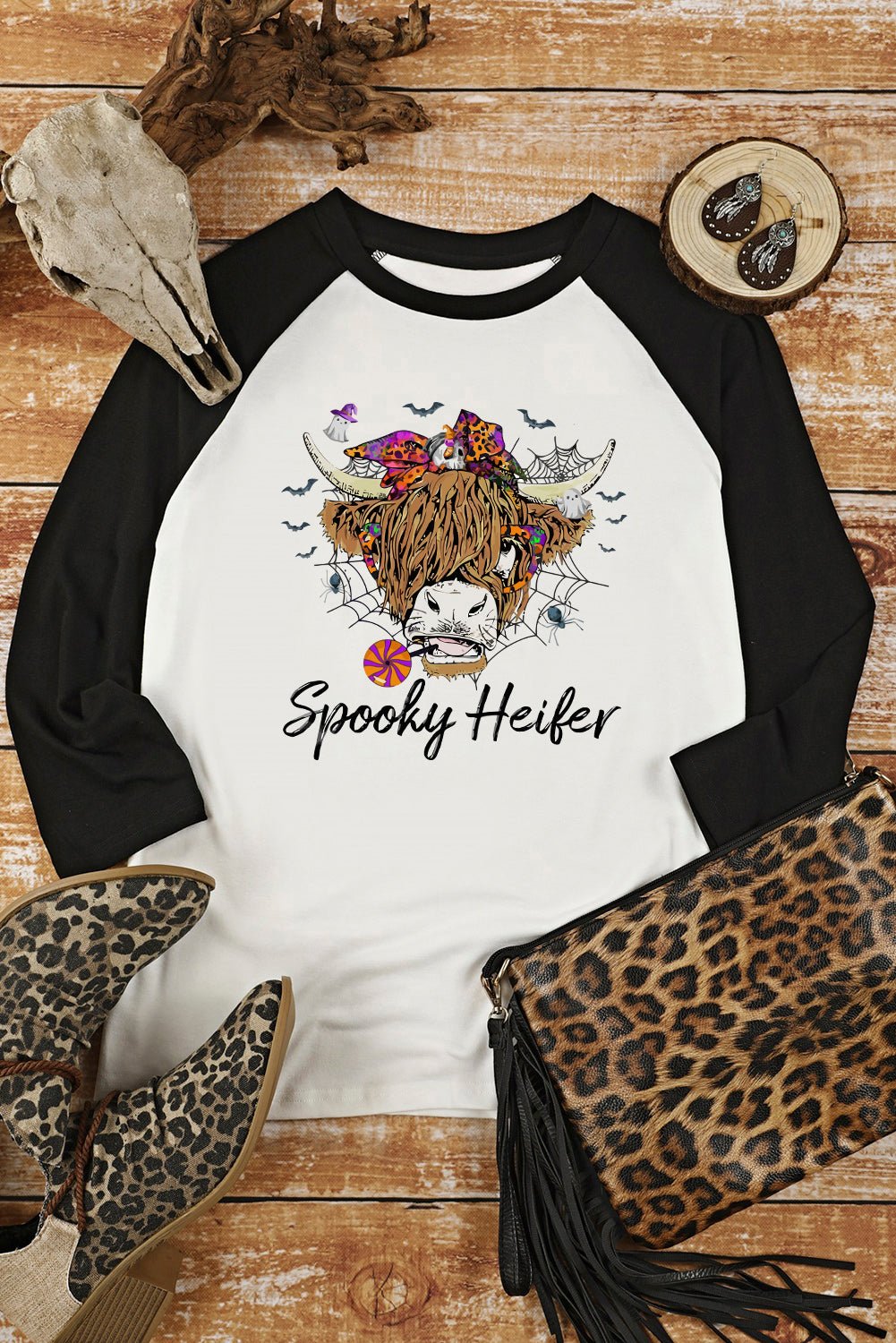 Round Neck Raglan Sleeve Halloween Theme T-Shirt - Guy Christopher