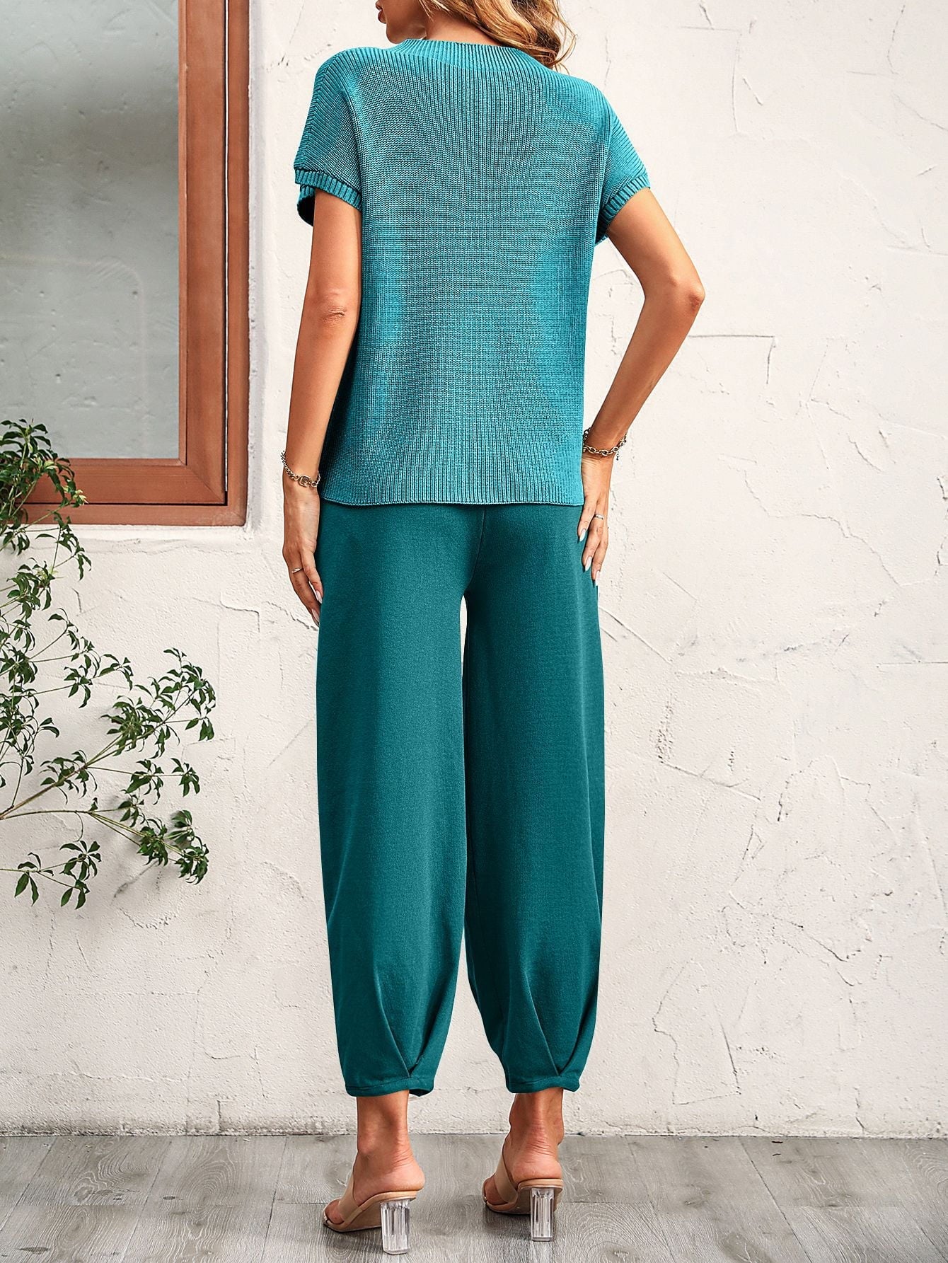 Round Neck Raglan Sleeve Tee and Long Pants Set - Guy Christopher