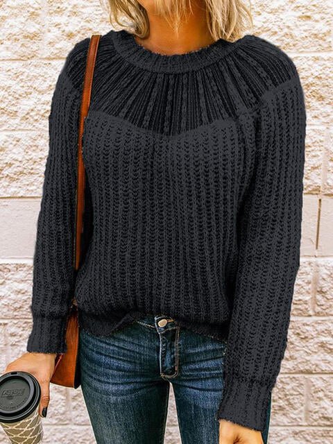 Round Neck Rib-Knit Sweater - Guy Christopher