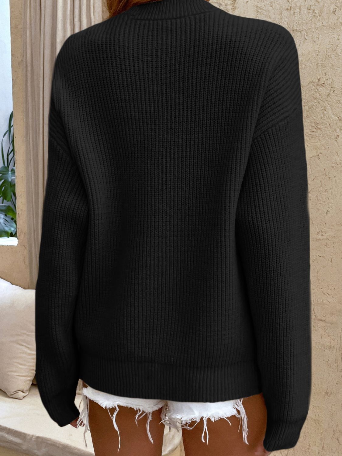 Round Neck Ribbed Button-Down Sweater - Guy Christopher