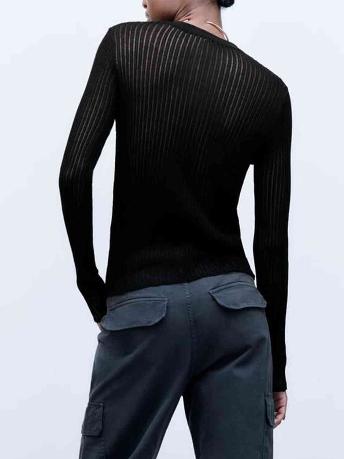 Round Neck Ribbed Knit Top - Guy Christopher