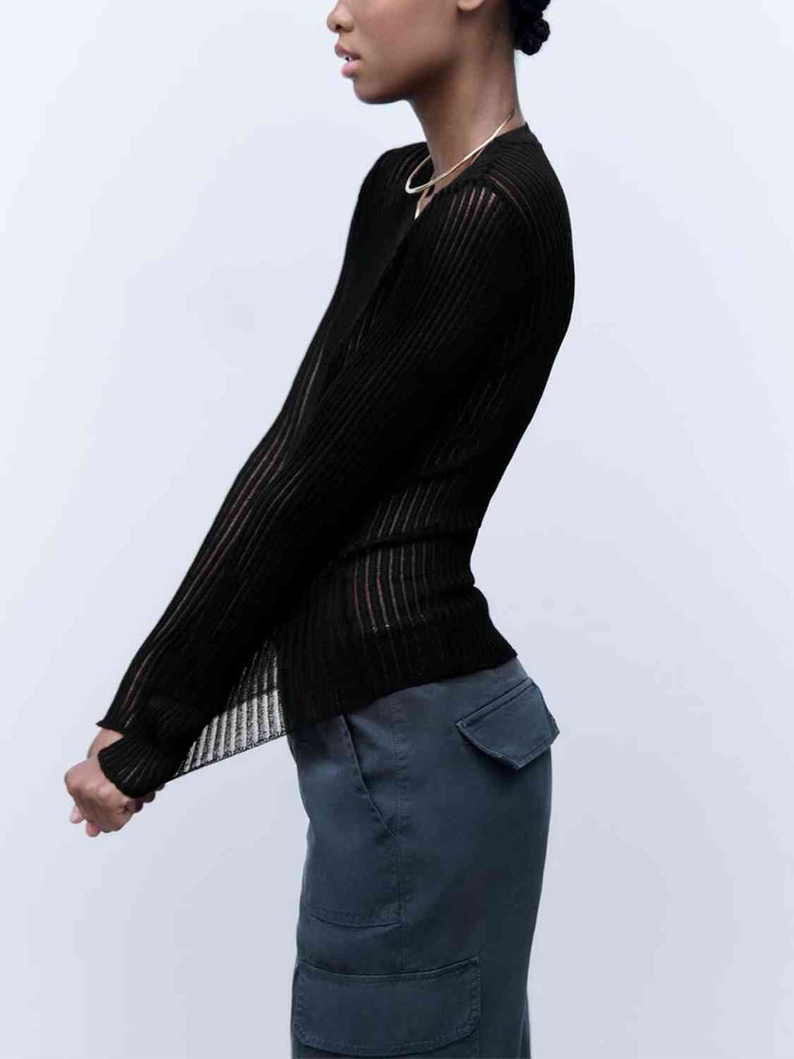 Round Neck Ribbed Knit Top - Guy Christopher