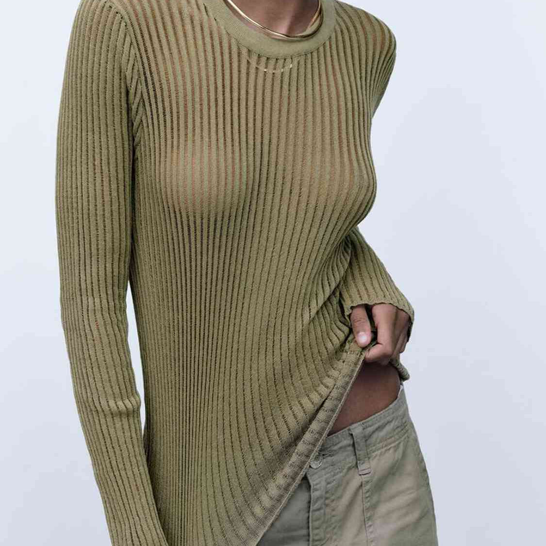 Round Neck Ribbed Knit Top - Guy Christopher