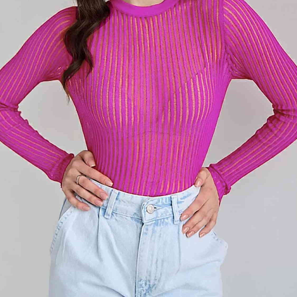 Round Neck Ribbed Knit Top - Guy Christopher