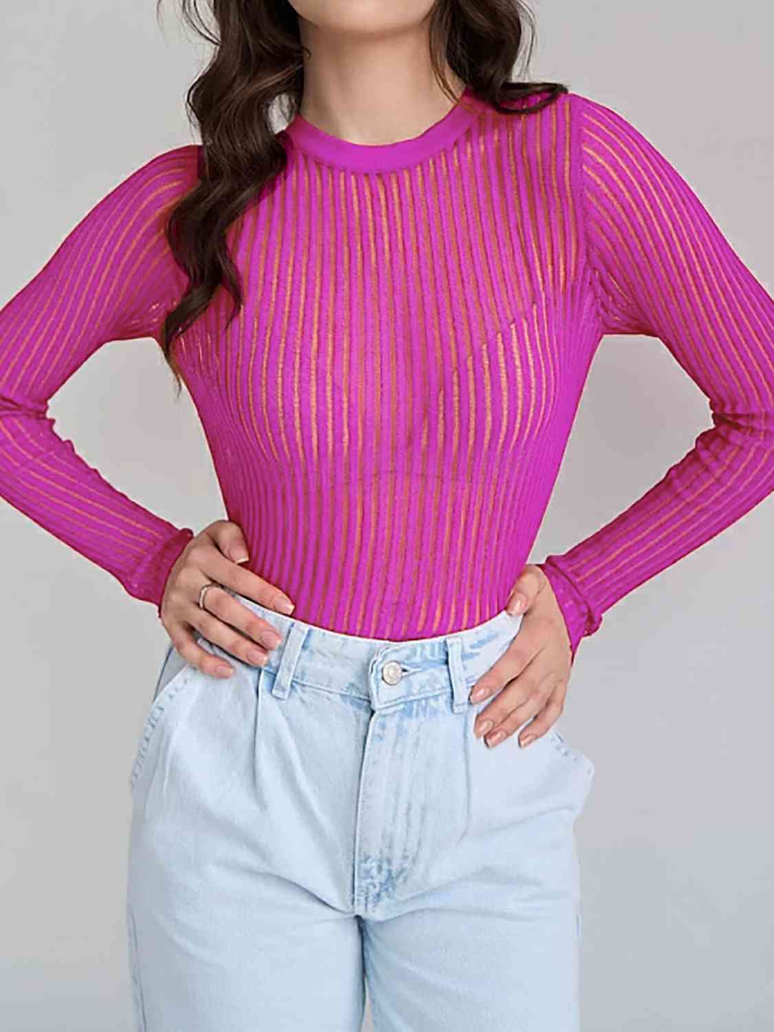 Round Neck Ribbed Knit Top - Guy Christopher