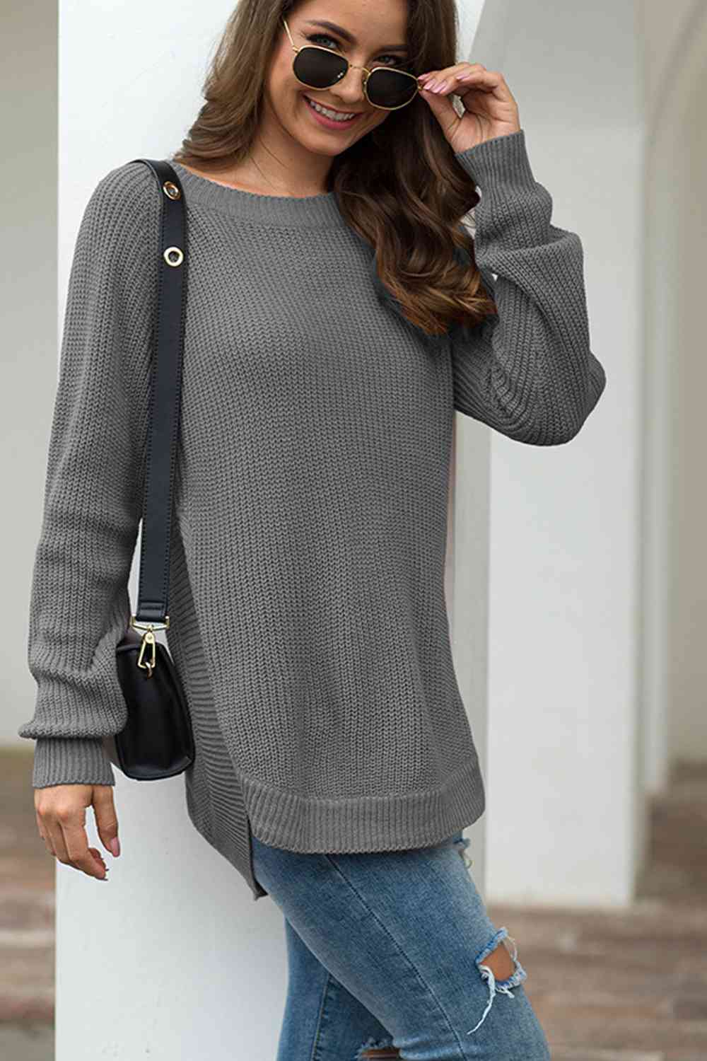 Round Neck Ribbed Knit Top - Guy Christopher