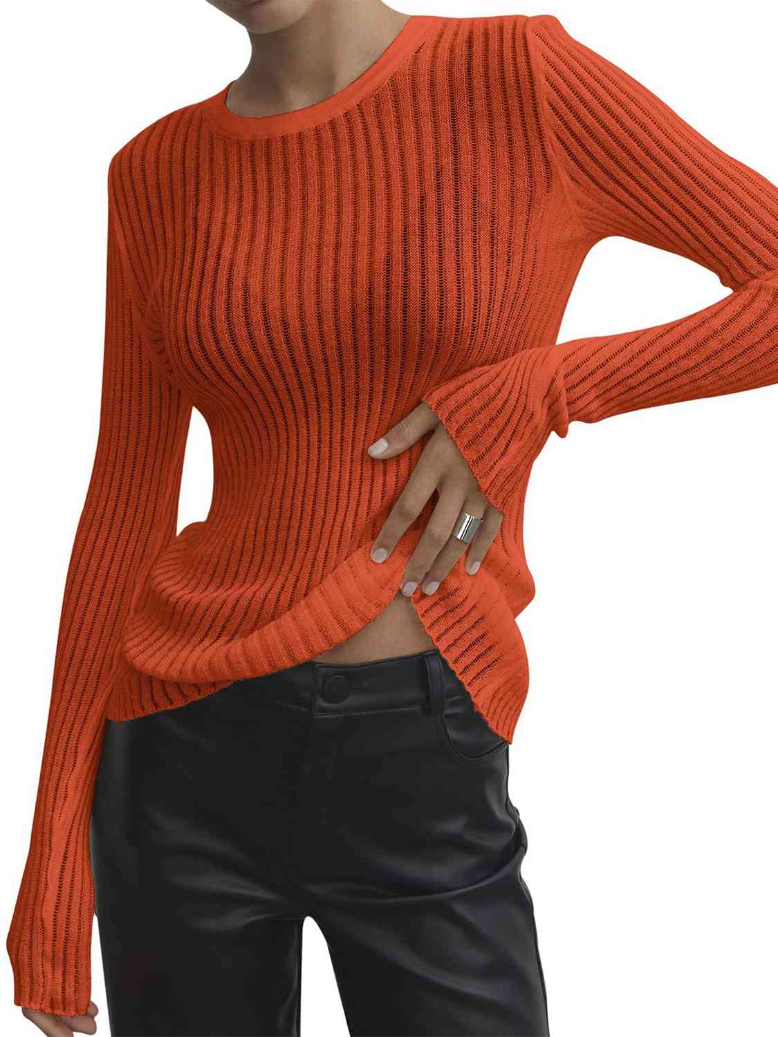 Round Neck Ribbed Knit Top - Guy Christopher