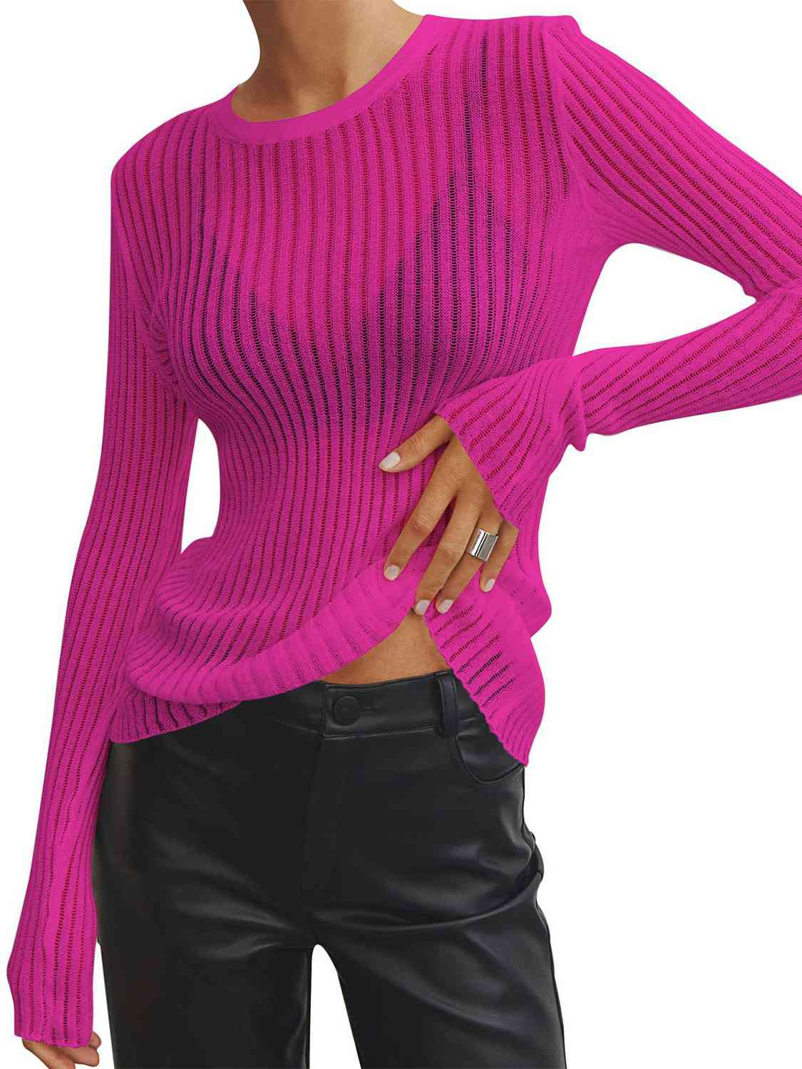 Round Neck Ribbed Knit Top - Guy Christopher