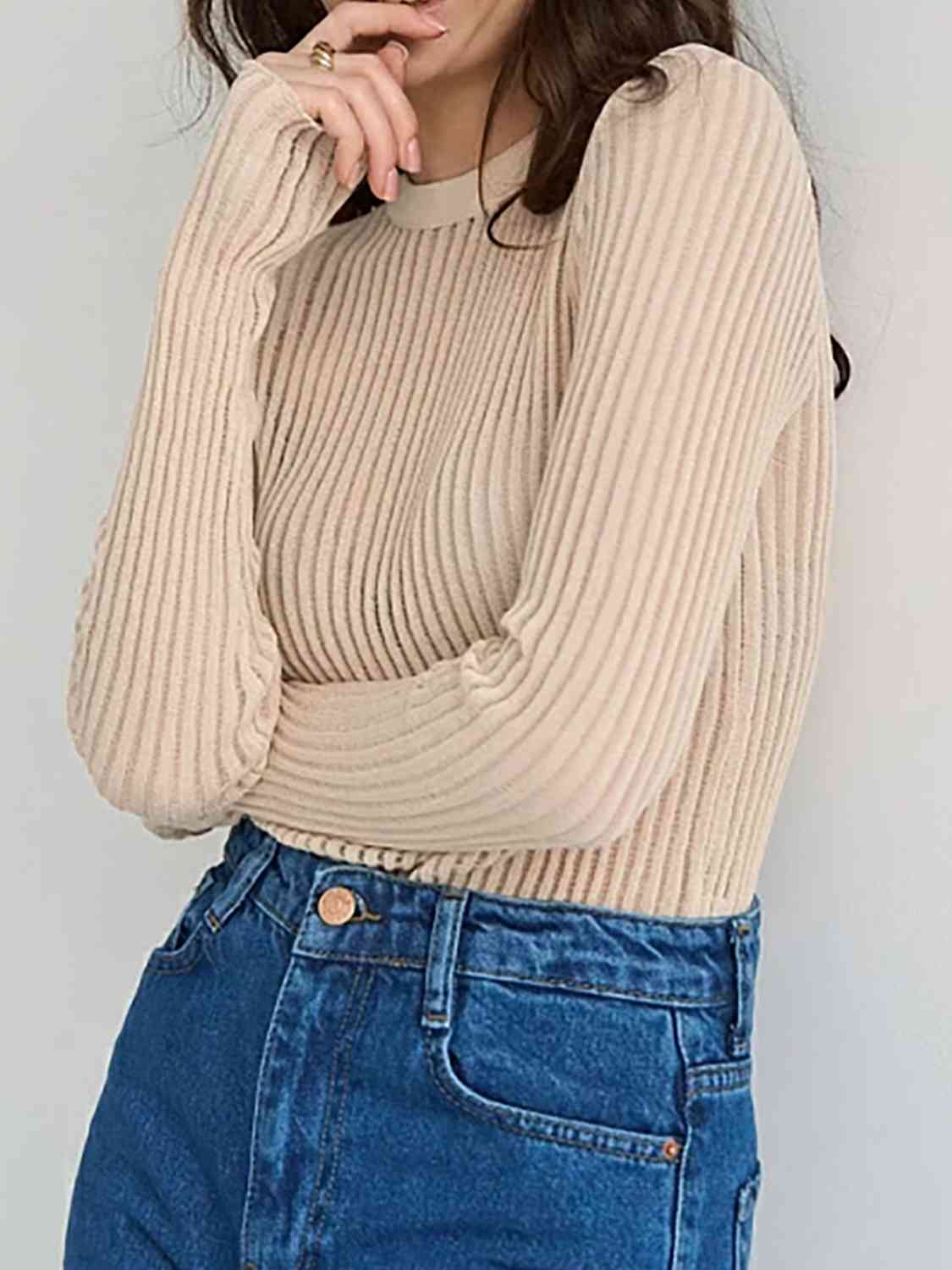 Round Neck Ribbed Knit Top - Guy Christopher