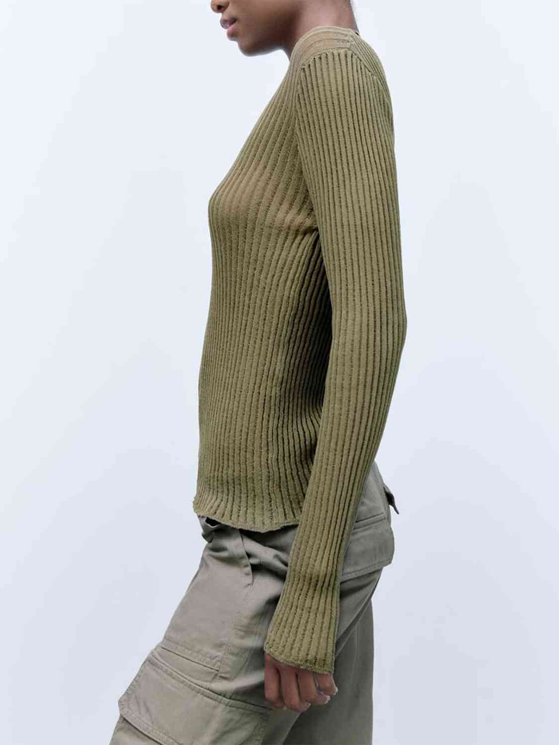 Round Neck Ribbed Knit Top - Guy Christopher