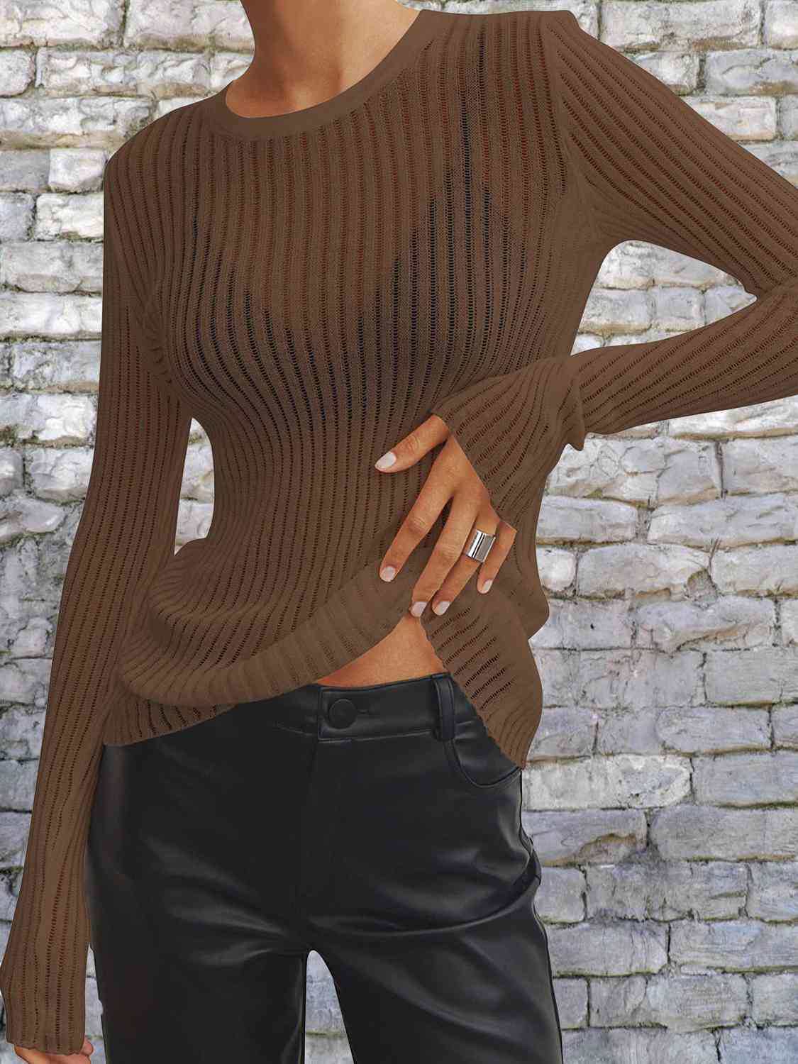 Round Neck Ribbed Knit Top - Guy Christopher