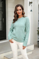 Round Neck Ribbed Long Sleeve Sweater - Guy Christopher