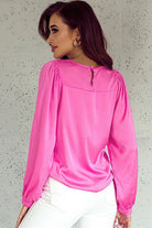 Round Neck Ruff Sleeve Blouse - Guy Christopher