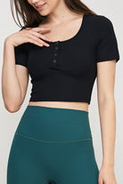 Round Neck Short Sleeve Cropped Sports Top - Guy Christopher