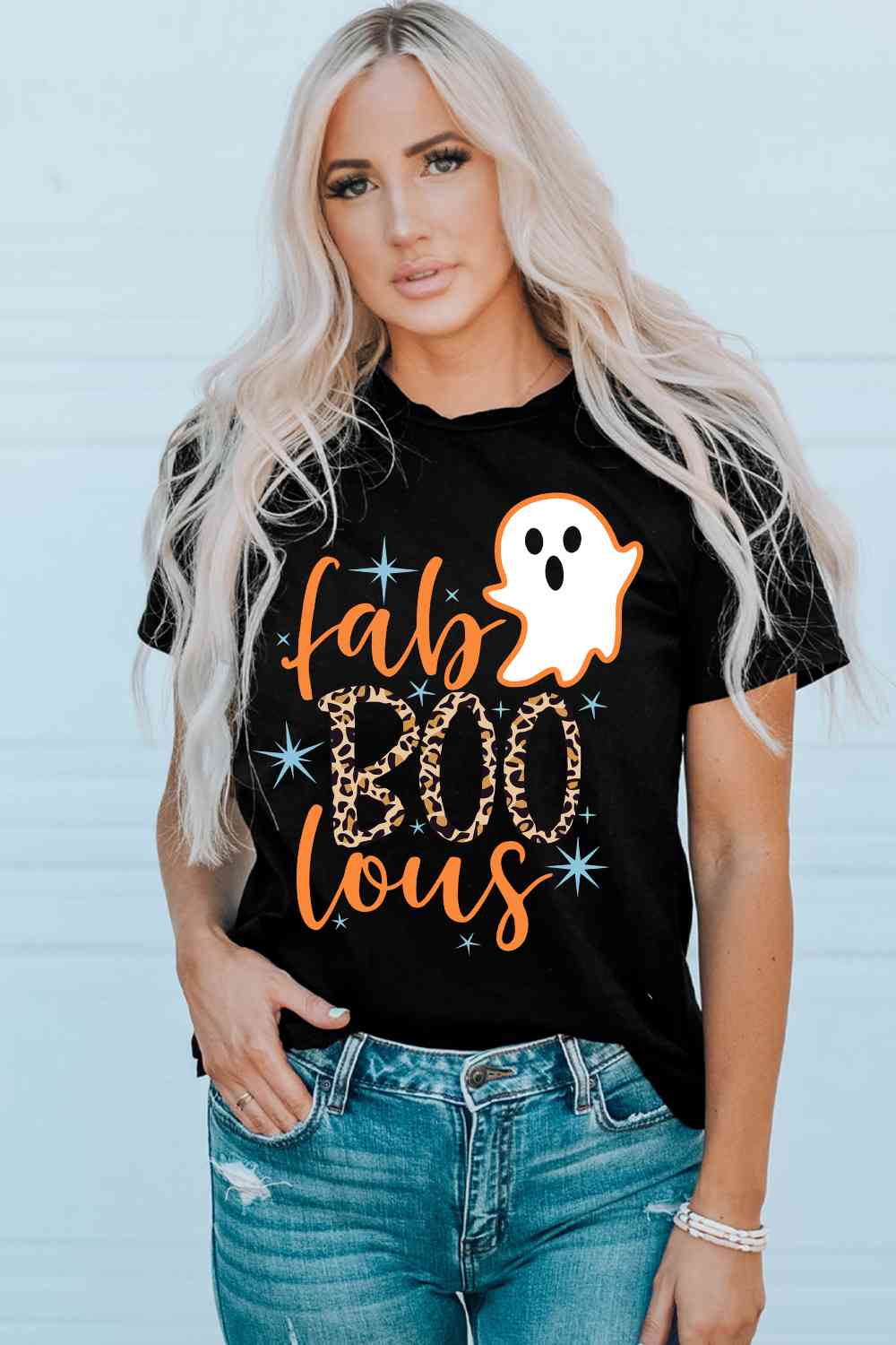 Round Neck Short Sleeve Ghost Graphic T-Shirt - Guy Christopher