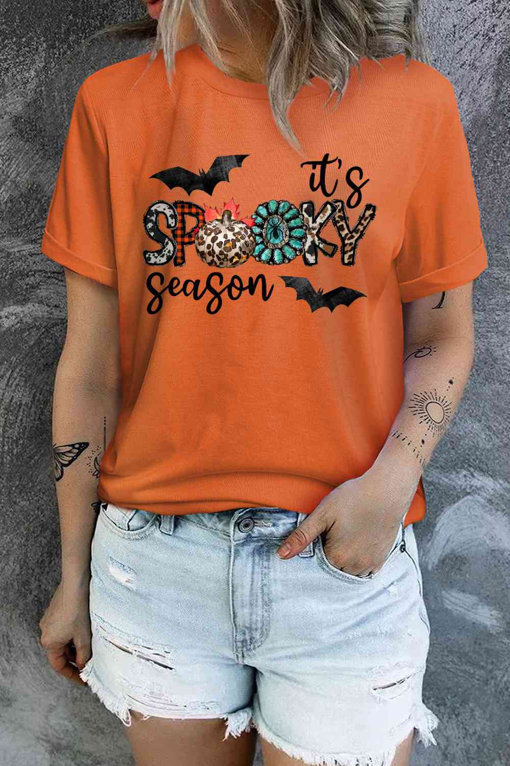 Round Neck Short Sleeve IT'S SPOOKY SEASON Graphic T-Shirt - Guy Christopher