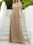 Round Neck Short Sleeve Maxi Dress with Pockets - Guy Christopher