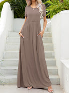 Round Neck Short Sleeve Maxi Dress with Pockets - Guy Christopher