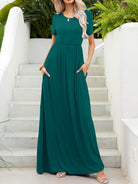 Round Neck Short Sleeve Maxi Dress with Pockets - Guy Christopher