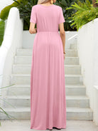 Round Neck Short Sleeve Maxi Dress with Pockets - Guy Christopher