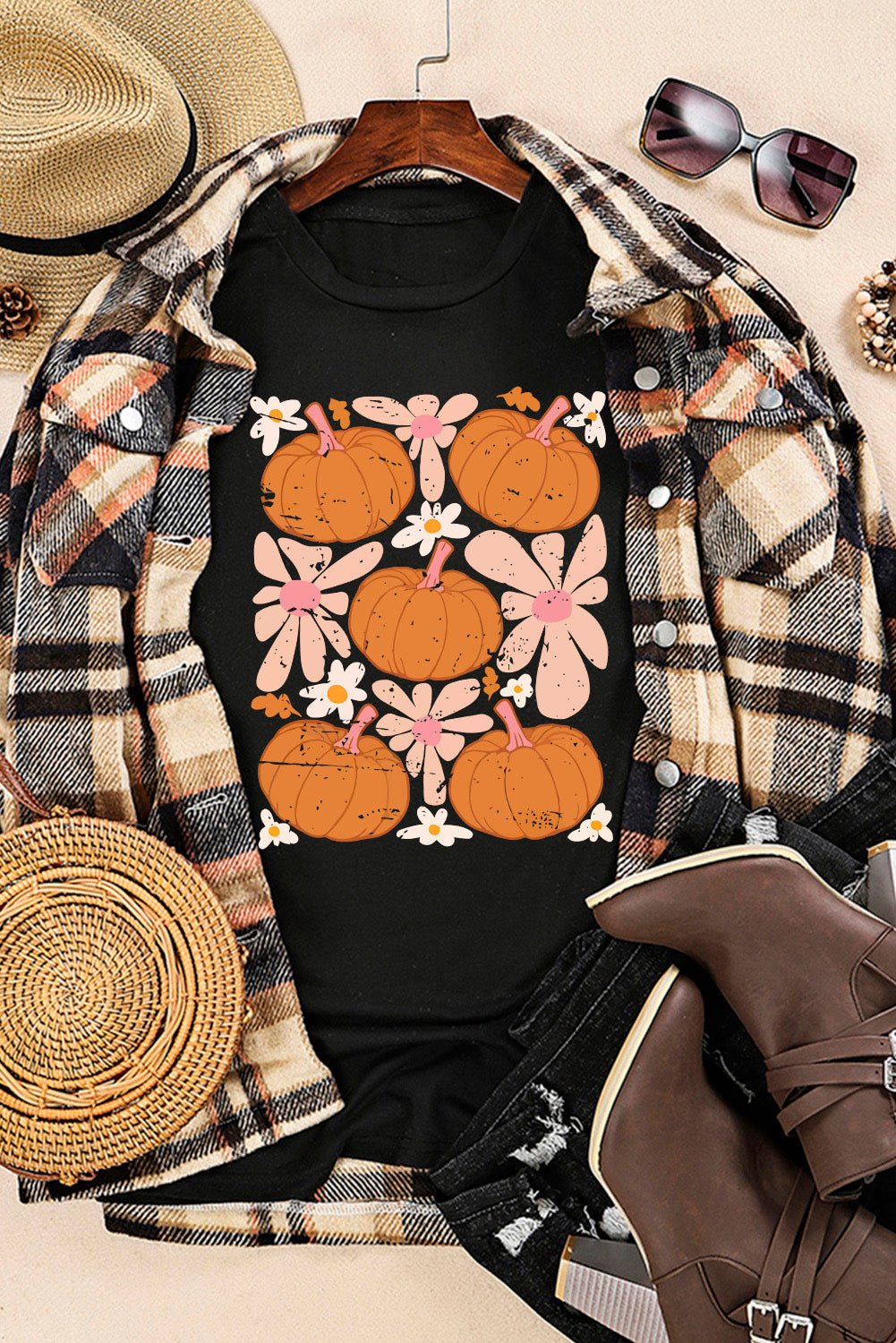 Round Neck Short Sleeve Pumpkin Graphic T-Shirt - Guy Christopher